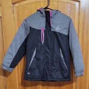 Gerry Weber Girls Size 7-8 Puffer Jacket in Gray and Black with Pink Accents